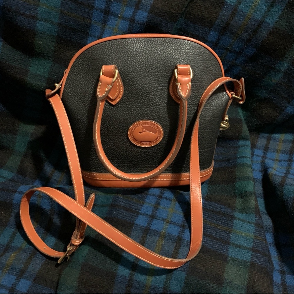 Vintage Dome Black & Tan Dooney & Bourke, Handles & Long Strap